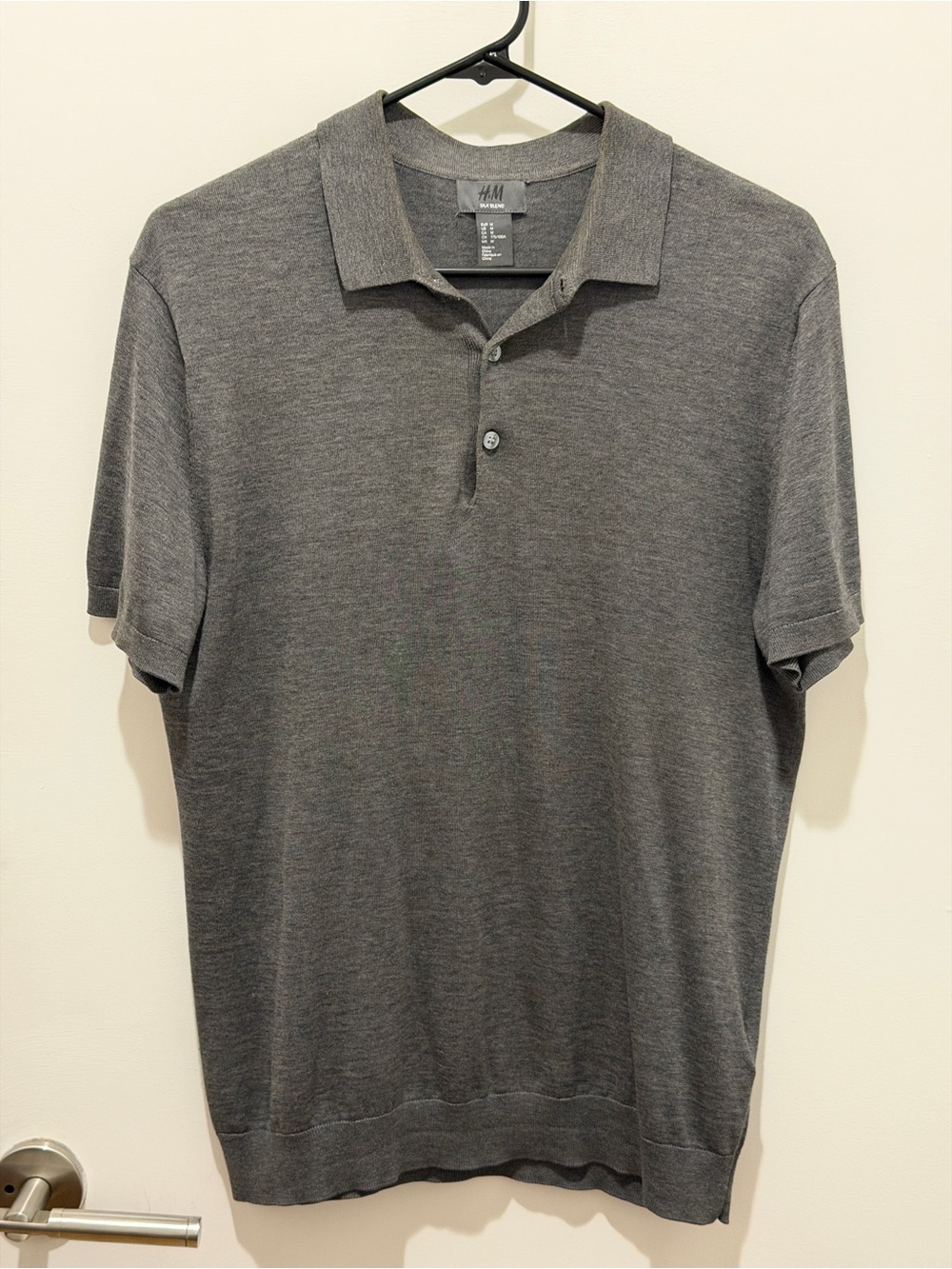H&M Regular Fit Silk-blend Polo Shirt
 Dark Gray Short-Sleeves